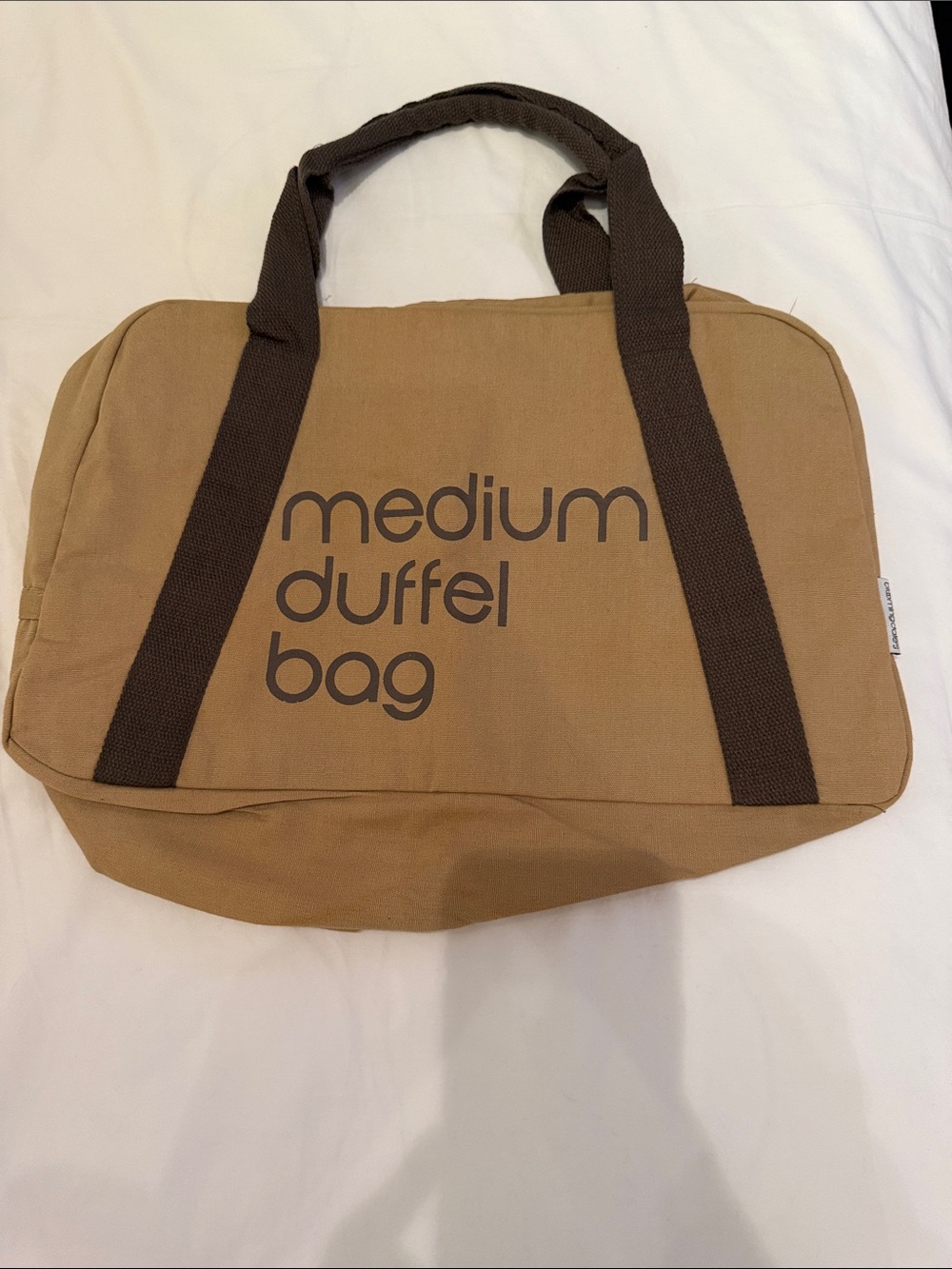 Bloomingdale's Tan Duffel with Dark Brown Handles
